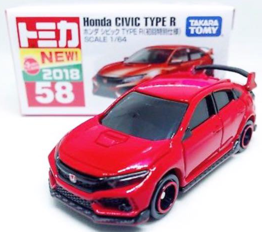 TAKARA TOMY TOMICA DieCast car 1:64 HONDA CIVIC TYPE R #58 Red 2018 miniature !!