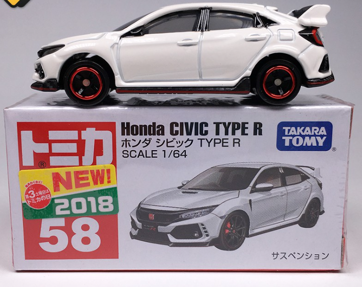 TAKARA TOMY TOMICA DieCast car 1:64 HONDA CIVIC TYPE R #58 White Metal Model