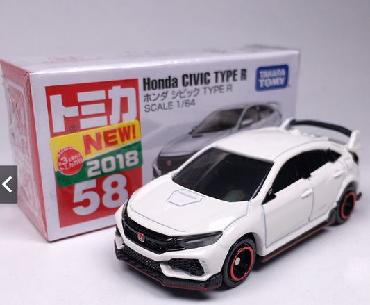 TAKARA TOMY TOMICA DieCast car 1:64 HONDA CIVIC TYPE R #58 White Metal Model