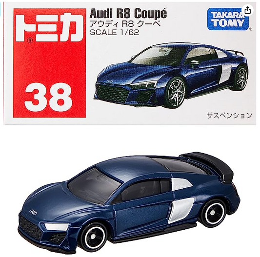 Tomica Takara Tomy #38 Audi R8 Coupe 50 anniversary blue Diecast Metal Model Car